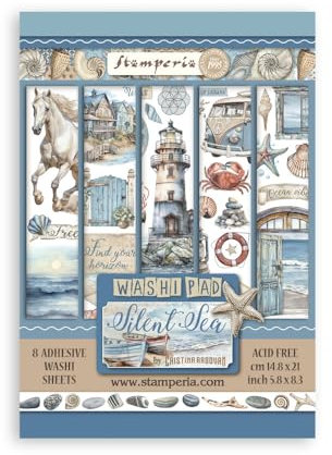 Stamperia - Washi Pad for Scrapbooking, Albums, Card Making, Bullet Journalling and More, Translucent, Easy to Cut, Acid Free, Perfect for Hobbies, Crafts and Gifting (Silent Sea) (A5) (8 Sheets)