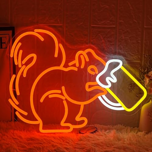 LMSIGNLY Eichhörnchen Bier Neon Schild für Wand Dekor Bar Neon Licht Orange Eichhörnchen Wein LED Licht Tier LED Neon Schild für Bar Schlafzimmer Kinderzimmer Spielzimmer