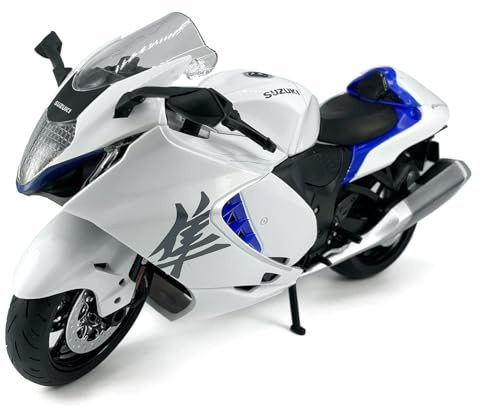 1:9 Scale for Suzuki Hayabusa Motorcycle Model Toy, Plastic and Metal Diecast Toy Motorcycle Bike, Light Effect, Mens Collection, Toys for Boys Kids Gifts, Cake Topper Home Office Decor, White