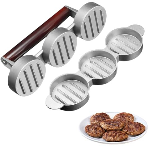 hinbkenla Mini Burger Press,Sausage Patty Press,Slider Burger Press to Make 3 Patties At A Time,Round Slider Press for Mini Burgers,Hamburger Patty Press for Mini Burger,Barbecue,Picnic,Camping, Etc