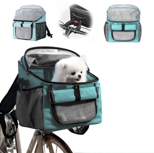 TOWEBOORY Cestino per Bicicletta Animale Domestico, Cestino Bici per Cani con Adattatore per Manubrio Staccabile, Cinghie Regolabili, Rete Traspirante per Il Ciclismo Picnic Shopping (Blu)