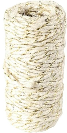 WANYI 1 Stück Jute-Schnur Kordel 100M pro Rolle Juteschnur Bunt Schnur Reißfest Kordelband 2mm Dicke Juteseil für Dekokordel, Geschenkverpackung, Handwerk(Weiß Gold)
