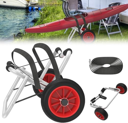 Froadp Chariot de kayak pliable avec sangles de 3 m - En alliage d'aluminium - Pour kayak, canoë et bateau - Charge maximale : 100 kg