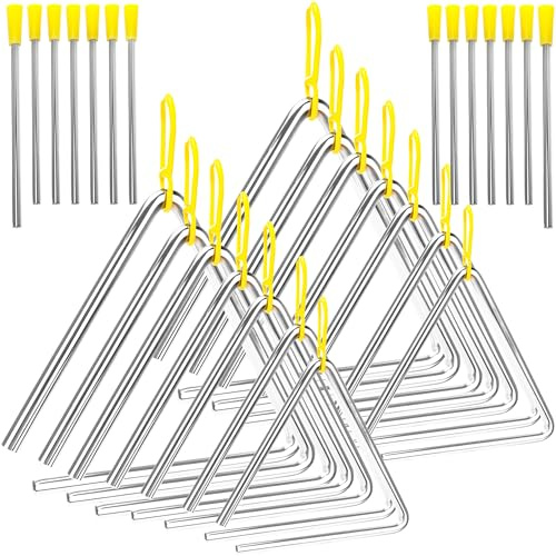 14 Pcs Triangle Percussion Instrument 4 5 6 7 8 9 10 Inch Triangle Musical Instrument with Striker Metal Hand Triangles for Adults Rhythm Music Learning and Teaching