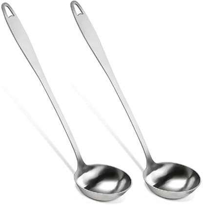 2 mestoli da zuppa in acciaio inox, mestolo, cucchiaio da salsa, mestolo argento 304 in acciaio inox per brodo, salse e servire, cucchiaio da minestra per hotel, casa, ristorante, cucina