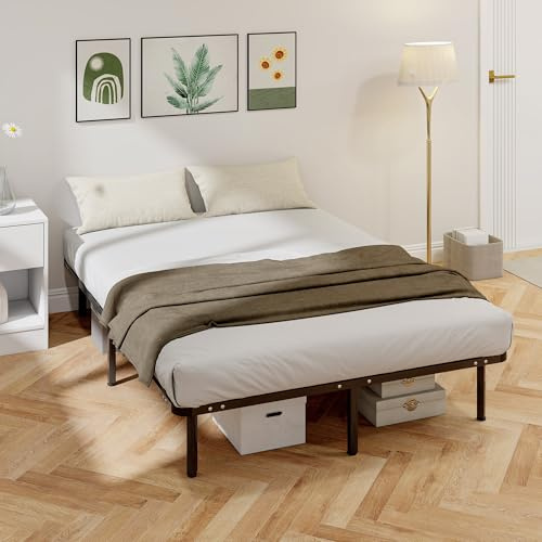 HOMCOM Cadre de lit 140 x 190 cm, lit 2 Personnes en Bois Massif avec sommier à Lattes et Pied, 26 cm de Hauteur avec Rangement au-Dessous, Pas Besoin de sommier à Ressorts, Assemblage Facile, Noir