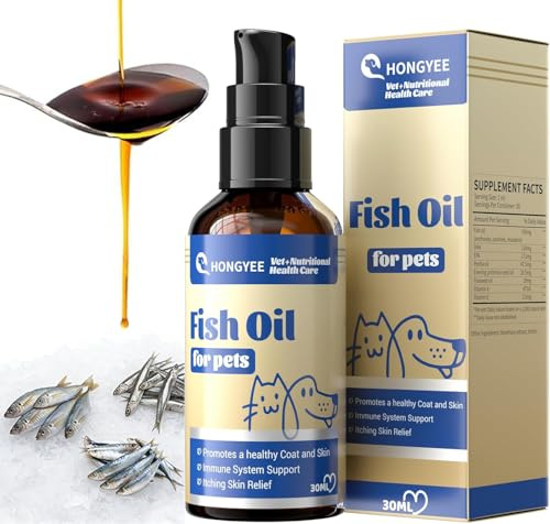 30 ml husdjurs-fiskolja rik på Omega-3/-6, blandning av naturlig fisk- och vegetabilisk olja. Stöder leder, ämnesomsättning, hud- och pälsens hälsa, stärker immunförsvaret – för hundar och katter.
