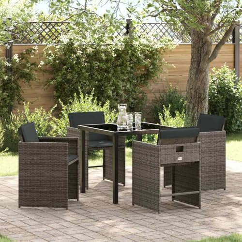 Frdhee Juego de muebles de jardín, 5 unidades, color gris, ratán sintético, para terrazas, patios, terrazas, balcones, bordes de piscina