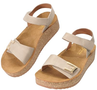 JOMIX Sandales Femme Compensées avec Scratch Semelle en Liège Chaussures d'été à Talon épais Confortables
