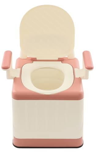 Toilettes de camping - Toilettes de camping portables avec accoudoirs - Charge maximale : 150 kg - Avec seau et couvercle - Pour personnes âgées, malades, extérieur et voyages (rose, beige)