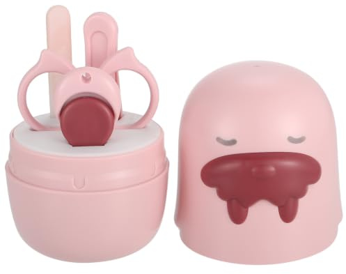 Kit de Manicura para Niños Pequeños 1 Set Rosa Acero Inoxidable | Vidrio y Pinzas Incluidas, Estuche Bonito para Guardar, Uso en Baby Shower y Recién Nacidos