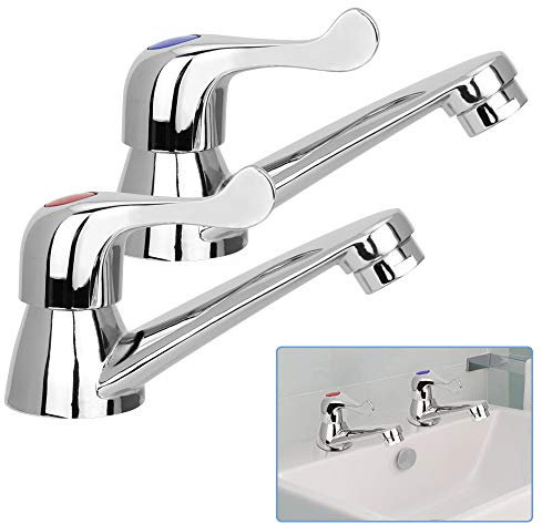 DECARETA 2pcs Bathroom Sink Taps Chrome Plated Copper Body Kitchen Tap Single Lever Basin Taps Hot and Cold Water Kitchen Faucets Water Saving Basin Pillar Taps Single Handle One Hole Twin Taps