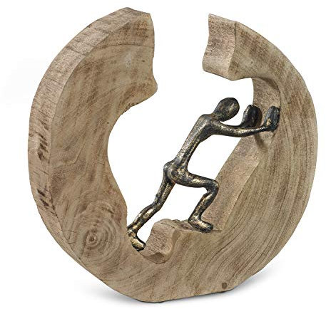 Moritz Skulptur Push and Work Mangoholz Alu Massive Mangoholz-Baumscheibe Handarbeit 29,5 x 28 cm Black Gold