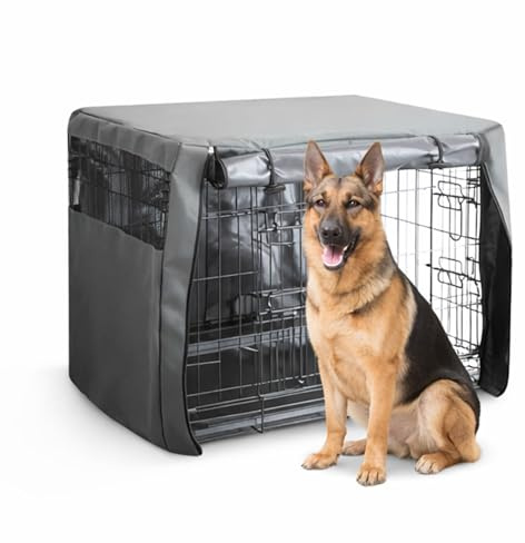 FurDreams Funda para jaula de perro de 48 pulgadas, cubierta de jaula resistente al viento para mascotas con 2 puertas (delantera y lateral) con malla de aire transpirable, caja resistente perfecta