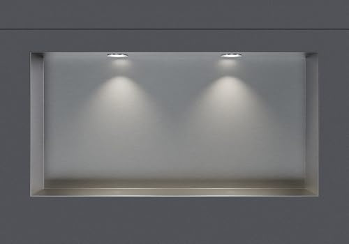 BERNSTEIN Nicchia da parete in acciaio inox NT206010X senza bordo con faretti LED - 20 x 60 x 10 cm (A x L x P) - colore selezionabile, Colore:Acciaio satinato, LED-Spot:2x Spot Einbaurahmen Chrom