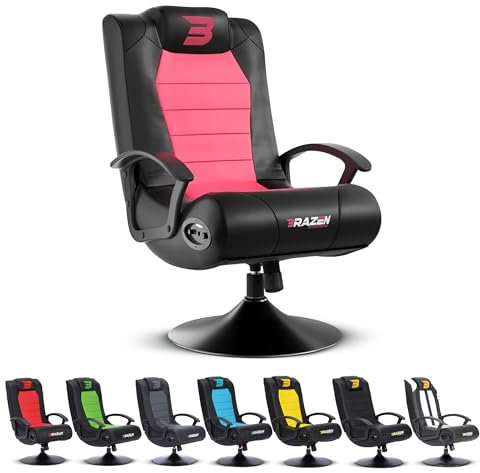BraZen Stag Kids Gaming Chair for Kids Two Audio Speakers Subwoofer Bluetooth Compatible Boys Girls Small Gaming Chair Foldable Junior Child Speaker Video Games Chairs No Wheels - Pink