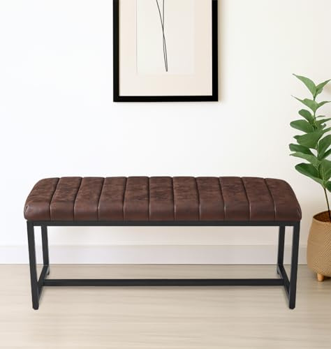 Hallowood Furniture Cullomption Banc de salle à manger 110 cm – Mousse effet cuir marron avec pieds en métal noir style industriel – Bancs de cuisine modernes pour salle à manger, maison, restaurant