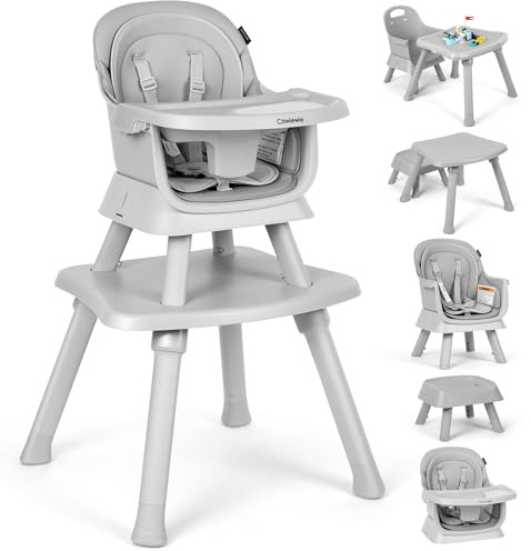 Cowiewie 8 in 1 Baby High Chair for Babies & Toddlers Table and Chair Set Building Block Table Highchair with Safety Harness, Removable Tray（Wavy）