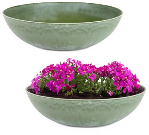 matches21 Lot de 2 grands pots de fleurs décoratifs pour l'extérieur - Vert marbré - 30 x 9 cm - Pour jardin, balcon ou cimetière - Décoration funéraire