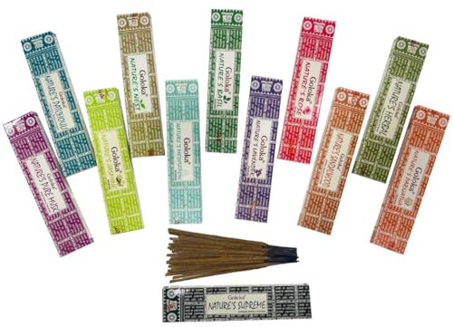 Goloka Natur's Collection Räucherstäbchen, 15g x 12 Packungen, sortierte Düfte, ideal für Meditation, Yoga, Entspannung, Aromatherapie