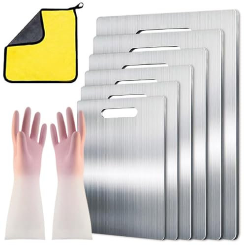 Tabla de Cortar de Titanio y Acero Inoxidable 316, Grado Alimenticio, Doble Cara, Higiénica y Duradera, para Carne, Pan, Verduras y Frutas, Apta para Cocina Profesional y Lavavajillas (34x23cm)
