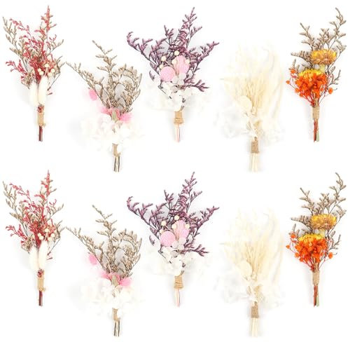 10PCS Mini Boho Dried Flower Bouquet Dried Flowers Small Bouquets Mini Natural Real Plants for Wedding Table Centerpieces Gift Box Cake Bottle Decor Home Vase Decorations DIY Craft (Billy ball)