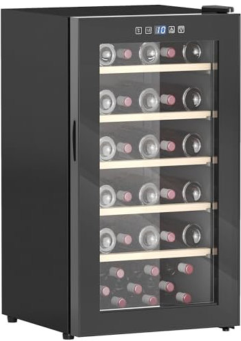 HOMCOM Cantinetta Vino Refrigerata 41 Bottiglie 91L Cantina Vino Silenziosa Temperatura Regolabile 5-20℃ Frigo Vino Bar con Vetro Anti UV, Ripiani, Compressore, Display Touch, Luci LED, Classe G, Nera