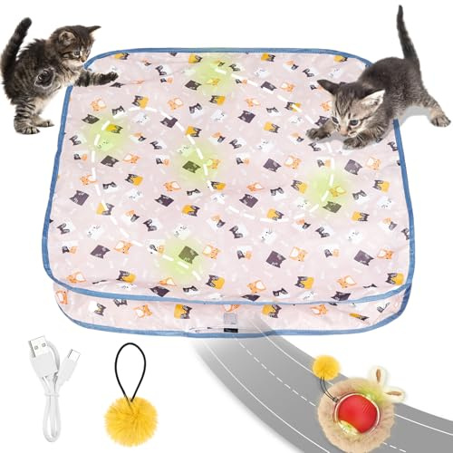 AYESY Giochi Interattivi per Gatti, Palla giocattolo per Gatto con Tappetino Stimolare l'Instinto di Caccia Giocattoli da Inseguimento al Coperto Palla Rimbalzante Automatica Usb Giochi da Pavimento A