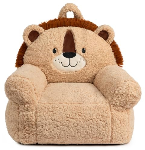 BEJOY Cómodo sofá para niños, Sillón de espuma para niños, Solo acogedor Sherpa Sofá infantil para niños y niñas, León