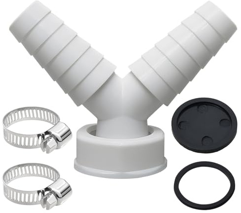 kclkda Washing Machine Waste Splitter Y Connector with 2pcs Hose Clamp, Universal Drain Adaptor for Dishwasher and Washing Machine, 19-24 mm Double Connection Pipe Thread Y Adapter for Hose