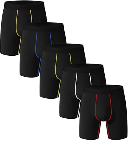 BIRDDIE 5 Pack Men's Boxer Briefs, Long Leg & Regular Leg, Soft, Breathable, Quick-Dry Underwear for Men Black