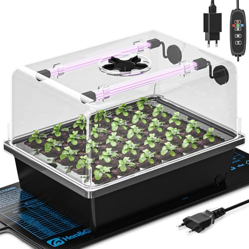 Hon&Guan Serra da interni con lampada per piante, set di mini serra ispessita con timer, luminosità regolabile