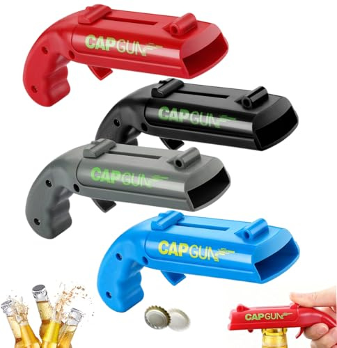 4 Pezzi Apribottiglie Pistola Sparatappi, Cavatappi Pistola, Divertente Apribottiglie a Forma di Pistol-a, Stappa Bottiglie Pistole, Apribottigli-e Sparatutto per Casa, Bar, Feste e Giochi