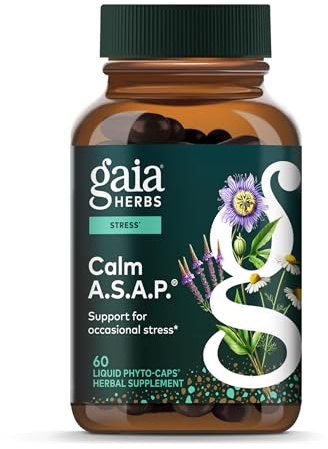 Gaia Herbs Calm A.S.A.P. - Stress Support Supplement with Skullcap, Passionflower, Chamomile, Vervain, Holy Basil & More - Supports Calm* - 60 Vegan Liquid Phyto-Caps (20 Servings)