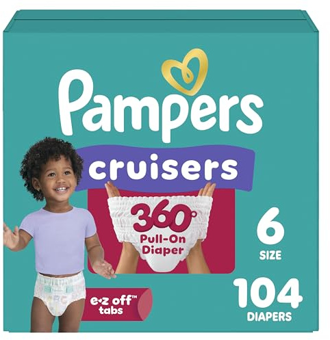 Pampers Diapers - Cruisers 360 - Size 6, 104 Count, Babyproof up to 100% Leakproof Pull-On Diaper