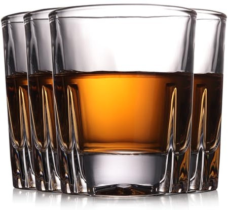 BothEarn Whiskey Rocks Glasses Set of 4-6.5 oz (185 ml) Clear Drinking Cups with Heavy Solid Base - Good for Bourbon Jack Daniels Tennessee and Scotch