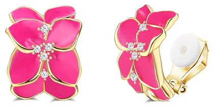 JeryWe 5Paire de boucles d'oreilles à pince en forme de fleur pour femmes rose