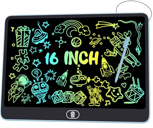 Bunte LCD Schreibtafel, 16 Zoll Große Zeichentafel Elektronischer Drawing Pad mit Sperr-& Löschfunktion, Augenschutz-Kritzelblock, Spielzeug & Geschenke für Kinder & Erwachsene zu Hause, Schule -Blau