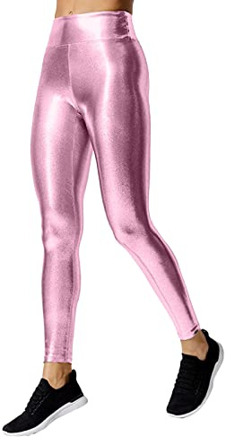 GZYshoyao Leggings da donna metallizzati lucidi a vita alta Shiny Leggings in stile bagnato, pantaloni metallici, in argento, per feste, danza, discoteca, carnevale, cosplay, balletto, danza,