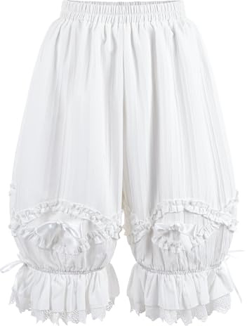 NSPSTT Women Bloomers Victorian Edwardian Bloomers Ruffle Shorts Pantaloons Panty Pumpkin Pants Frilly Knickers Underwear, White