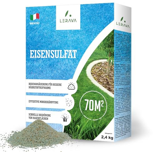 LERAVA® - Sulfate de Fer - Anti-Mousse Gazon [Granulation Fine] - 2,4 kg - Riche en Fer, Potasse et Magnésium, Favorise Couleur Intense et Résistance - Idéal pour Terrains de Sport et Greens,