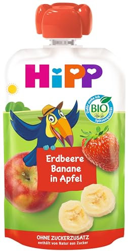 HiPP Bio Quetschie Erdbeere-Banane in Apfel - Theo Tukan (8 x 100g), ab 1 Jahr, 100% Fruchtpüree, ohne Zuckerzusatz, vegan, in bester Bio-Qualität