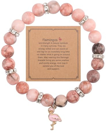 Mikovivi Flamingo Bracelet, Stone Beaded Bracelets with Flamingo Pendants Trendy Flamingo Jewelry Bracelet Gemstone Bracelet Jewelry Gift for Woman(Mauve)