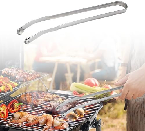 Landrain Pinzas para barbacoa de acero inoxidable, 38 cm, pinzas giratorias, pinzas plateadas
