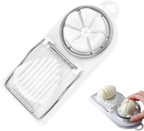 OUDQFCJ Affettatrice per uova sode in acciaio inox, taglia uovo sodo - Strumento per tagliare le uova 2-in-1 manuale e pratico, realizzato in acciaio inox di alta qualità