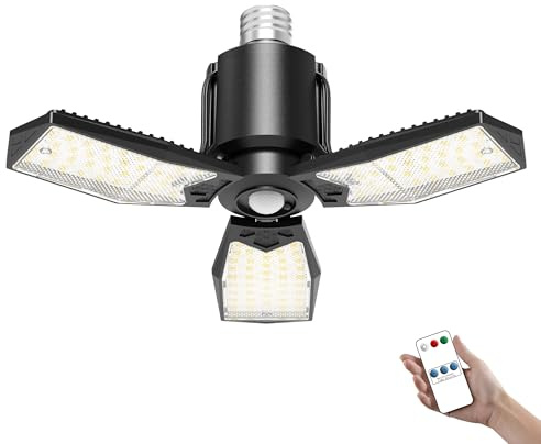 Kryoza Motion Sensor Garage Light 80W 8000LM, Deformable LED Shop Light with Remote Control and 360° Detection, Motion Activated Light Bulb Indoor for Basement, Attic (1 Pack)