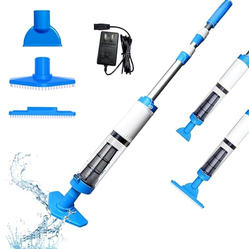 CREPRO 3 in 1 Cordless Rechargeable Swimming Pool Vacuum Head, Telescopic Pole Handheld Pool Cleaner for Spas, Inground Pool, Above Ground Pool and Hot Tubs, Cleaning Sand and Debris