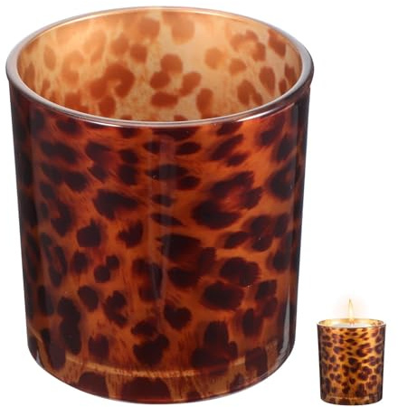 Cabilock Leopard Print Candlestick Holder Creative Indoor Candle Vessel 3.54X3.14X3.14 Inch Decorative Bar Table Home Office