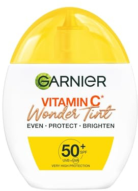 Garnier Vitamin C* Wonder Tint SPF50+, Medium Shade, All-In-1 Tinted Fluid - Even, Protect and Brighten - 5% [GLYCERIN + NIACINAMIDE + VITAMIN C*] - 40ml