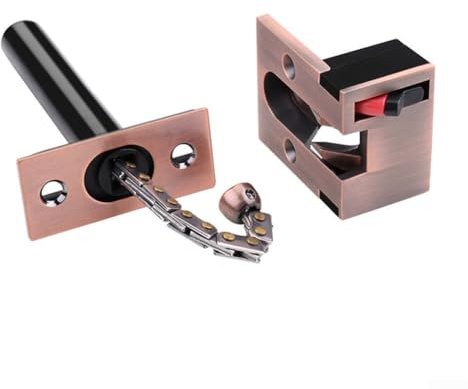 Verrou de porte antivol en alliage de zinc avec chaîne de sécurité pour portes et loquet de sécurité invisible pour la maison et l'hôtel, pour une conception durable (cuivre rouge)